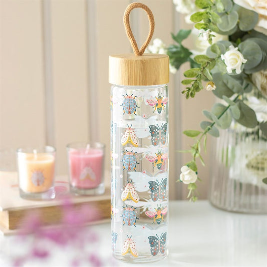 Floral Bug Print Glass Water Bottle