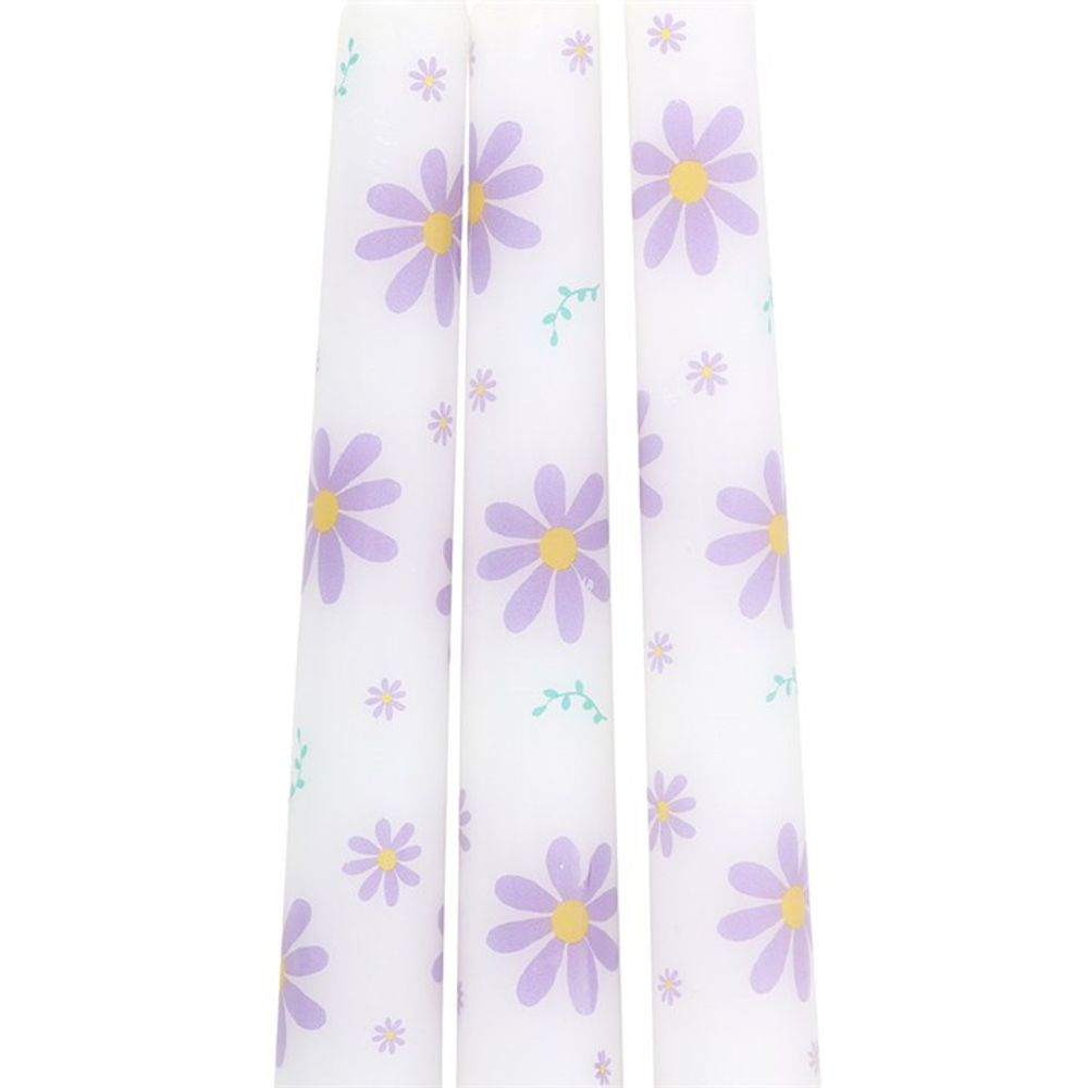 Set of 3 Purple Daisy Taper Candles